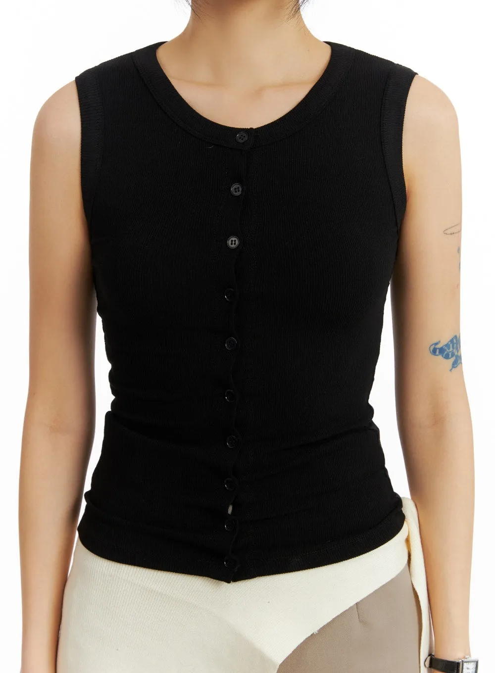 Solid Button Tank Top IM414 sold by Lewkin product image thumbnail 3