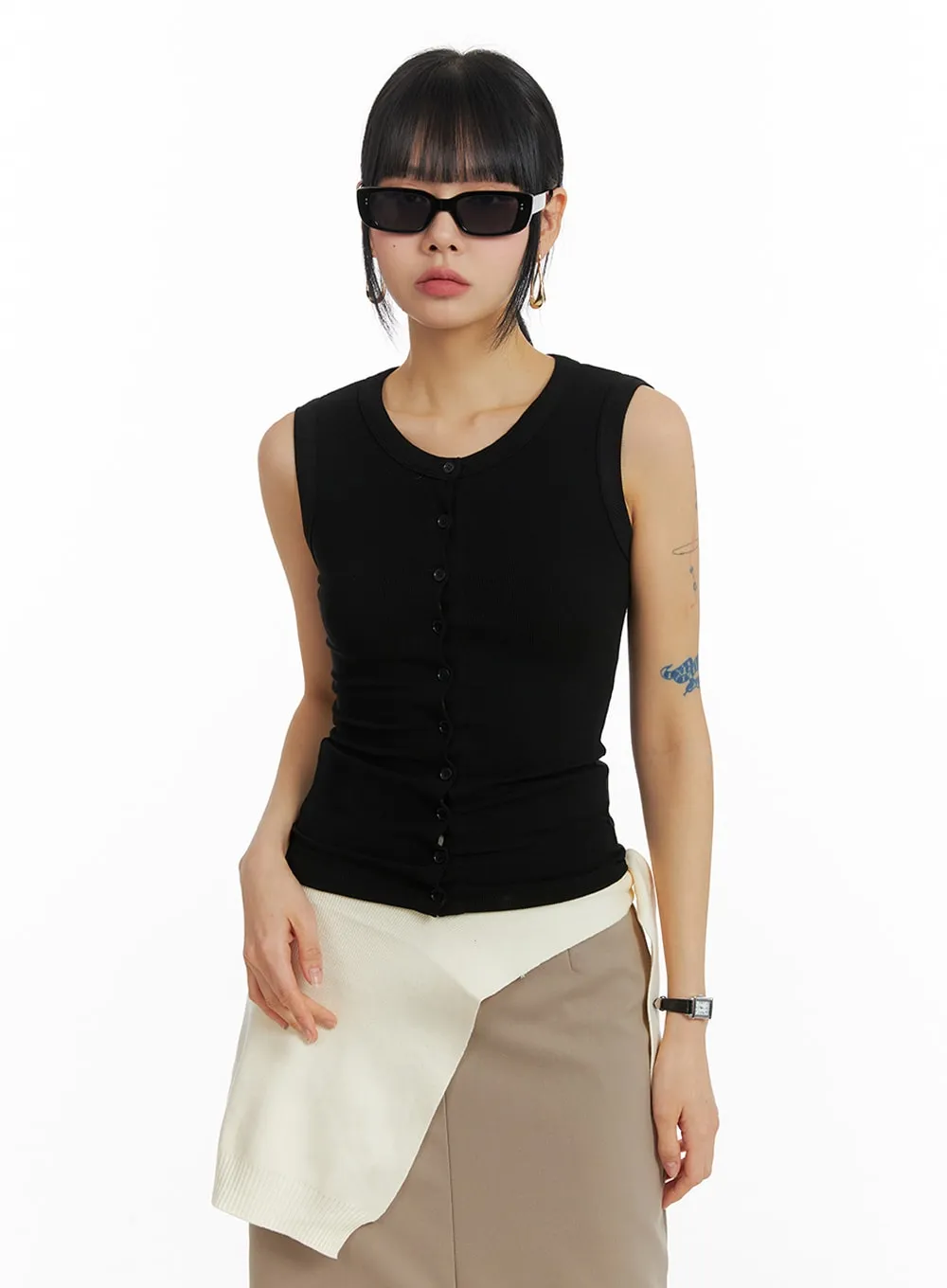 Solid Button Tank Top IM414 sold by Lewkin product image thumbnail 4