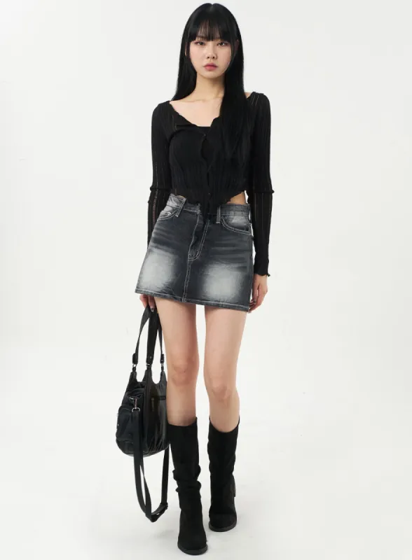 Simple Denim Mini Skirt CA328 sold by Lewkin