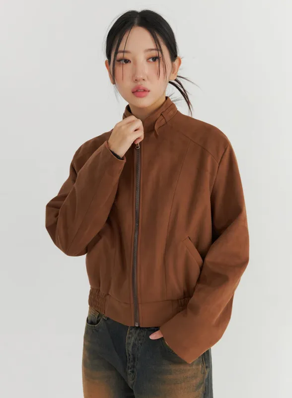 Faux Suede Bomber Jacket CO324 sold by Lewkin