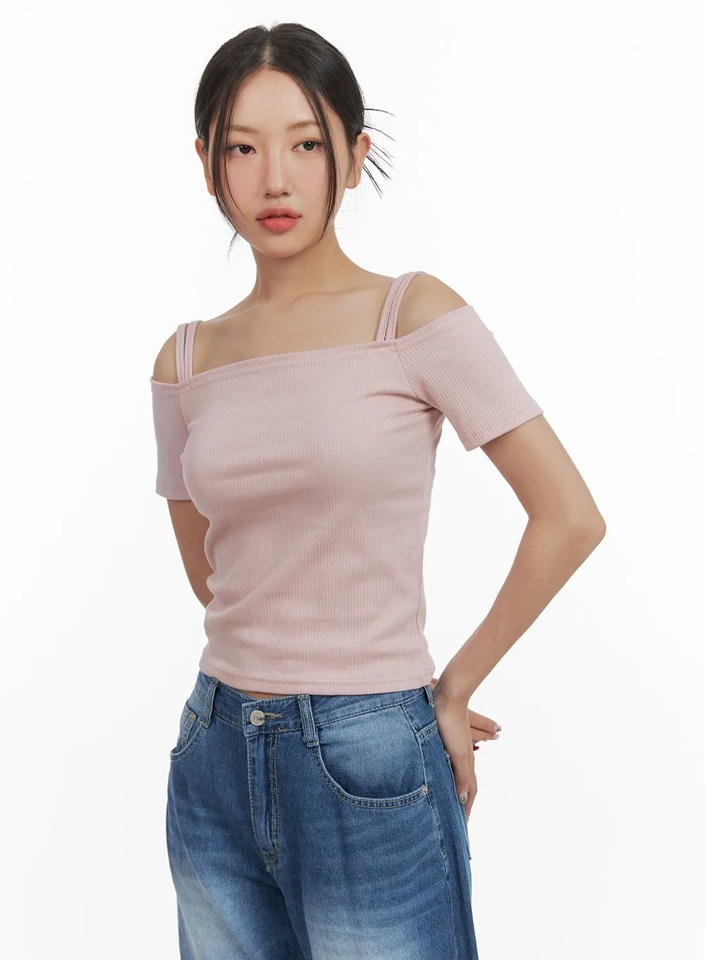 Off Shoulder Short Sleeve Tee CY423 sold by Lewkin