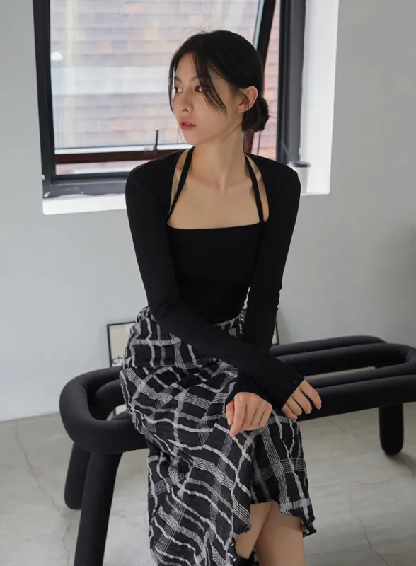 Checked Pattern Maxi Flare Skirt sold by Lewkin