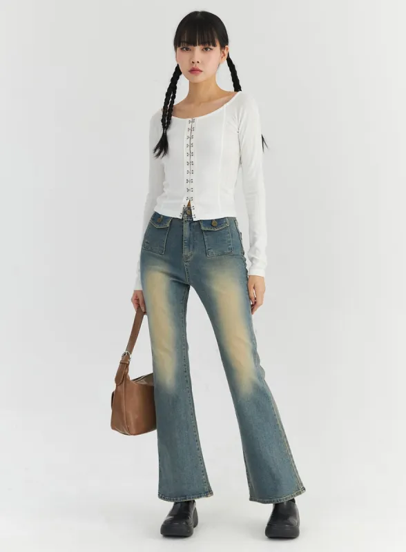 Pocket Washed Bootcut Jeans CO330 sold by Lewkin