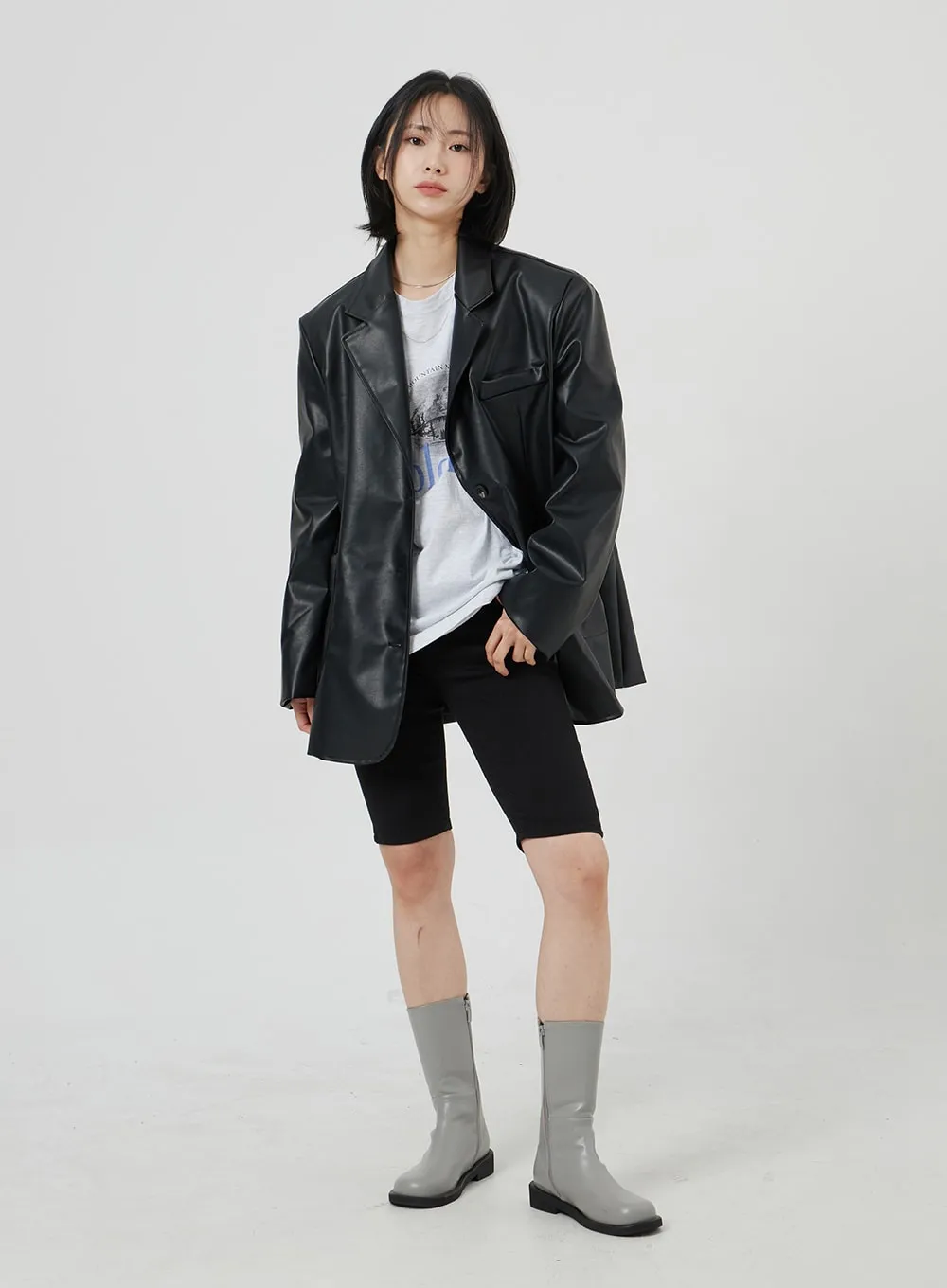 Faux Leather Oversized Jacket OM306 sold by Lewkin product image thumbnail 2