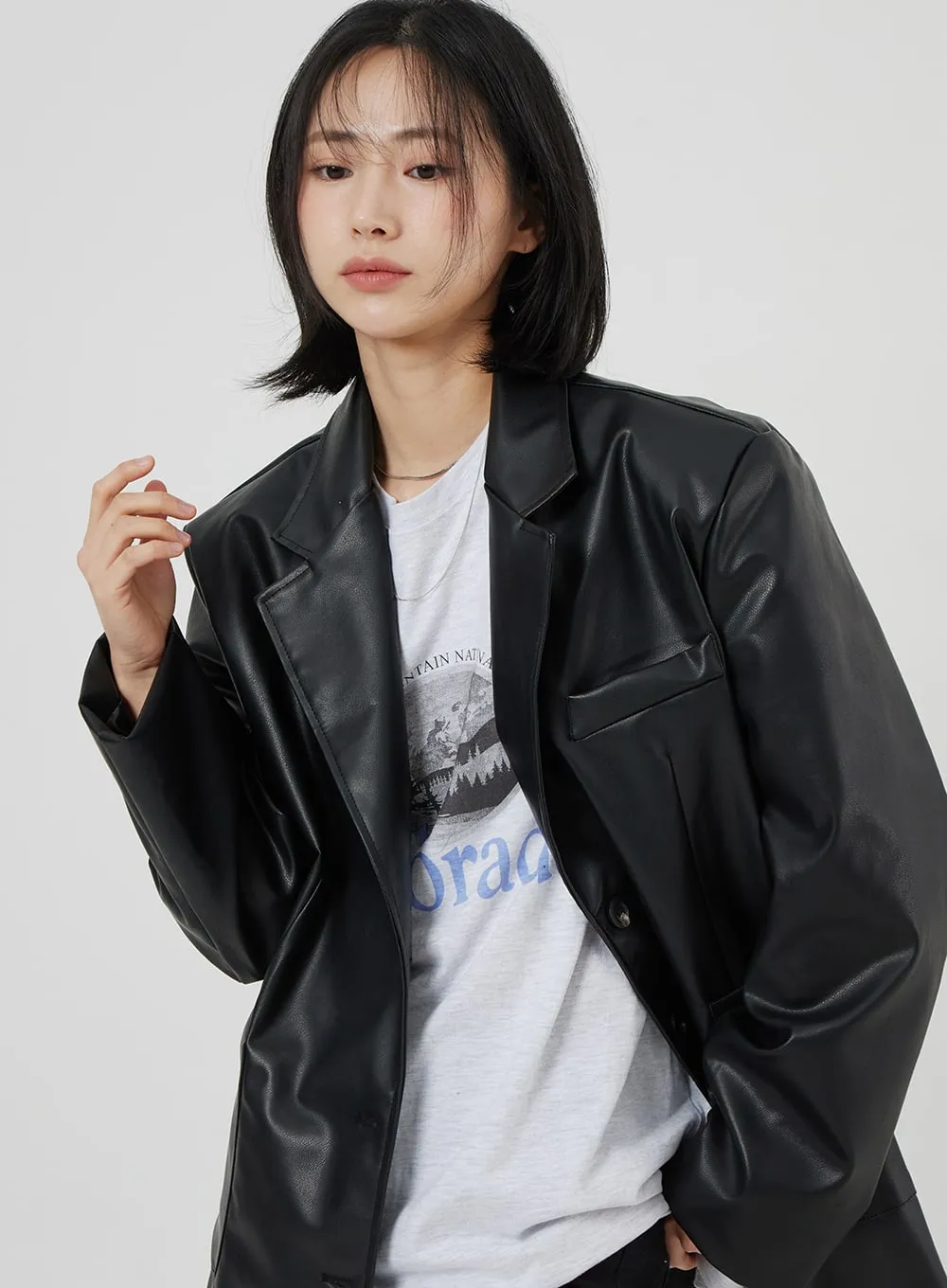 Faux Leather Oversized Jacket OM306 sold by Lewkin