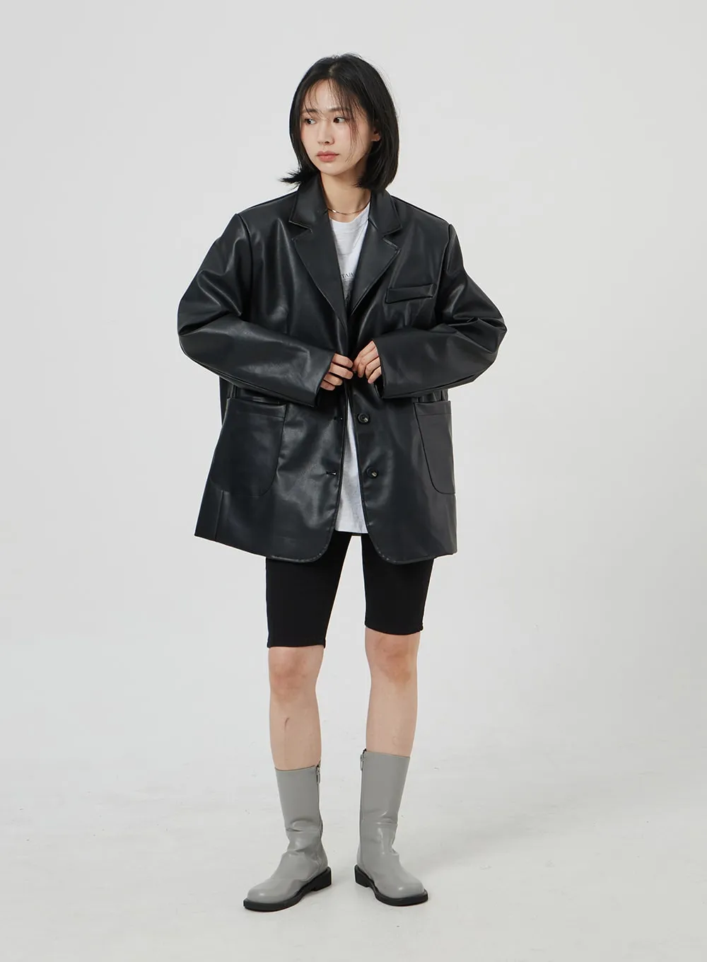 Faux Leather Oversized Jacket OM306 sold by Lewkin product image thumbnail 3