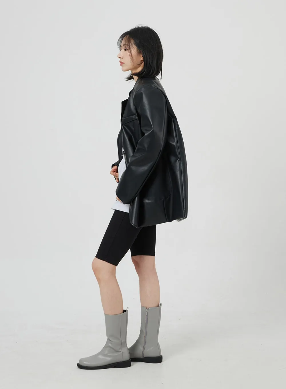 Faux Leather Oversized Jacket OM306 sold by Lewkin product image thumbnail 5