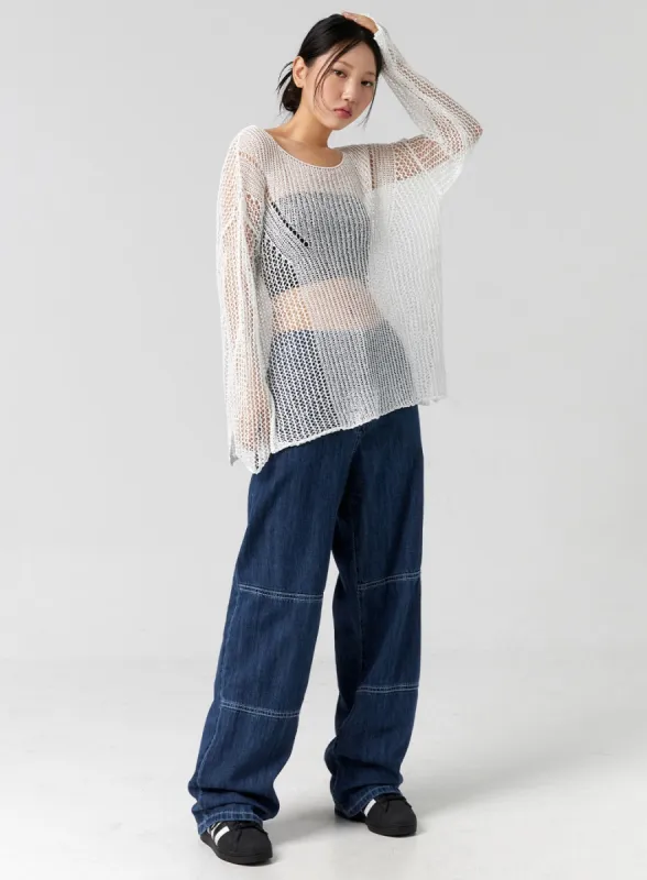 Stitch Detail Baggy Jeans CG304 sold by Lewkin