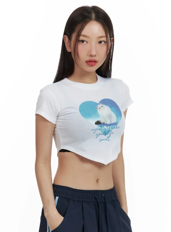 Slim Animal Print Crop Tee CU420 sold by Lewkin