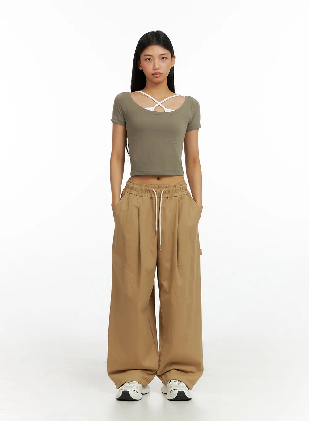 Cargo Banded Pintuck Pants IL419 sold by Lewkin