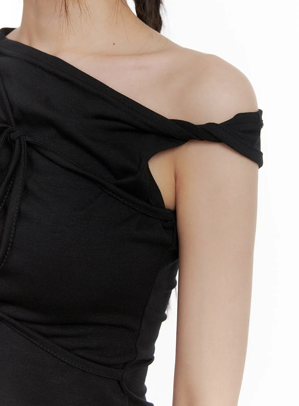 Twisted Asymmetrical Neck Short Sleeve Top CA418 sold by Lewkin product image thumbnail 5