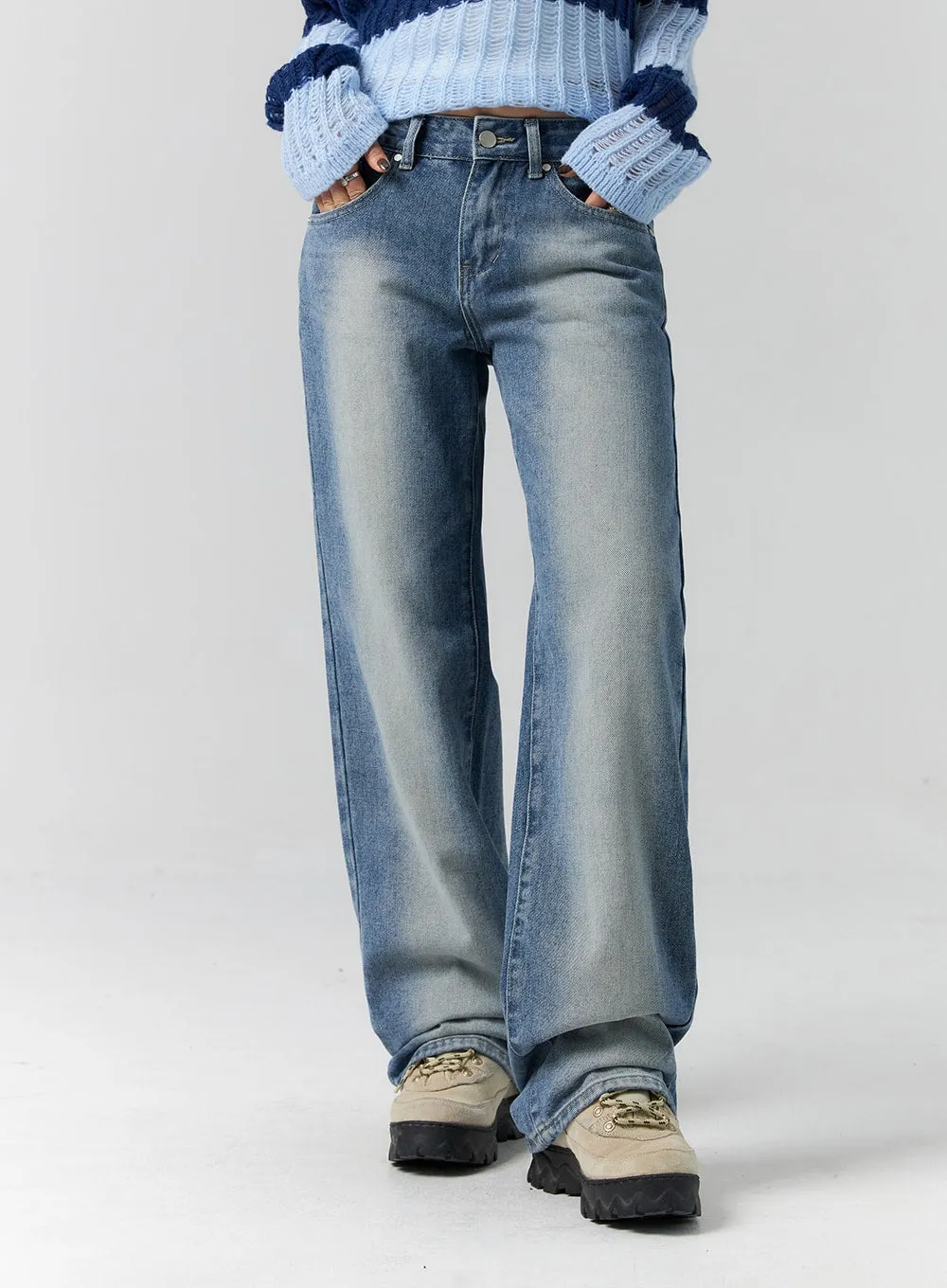 Washed Denim Straight Jeans CS313 sold by Lewkin product image thumbnail 5