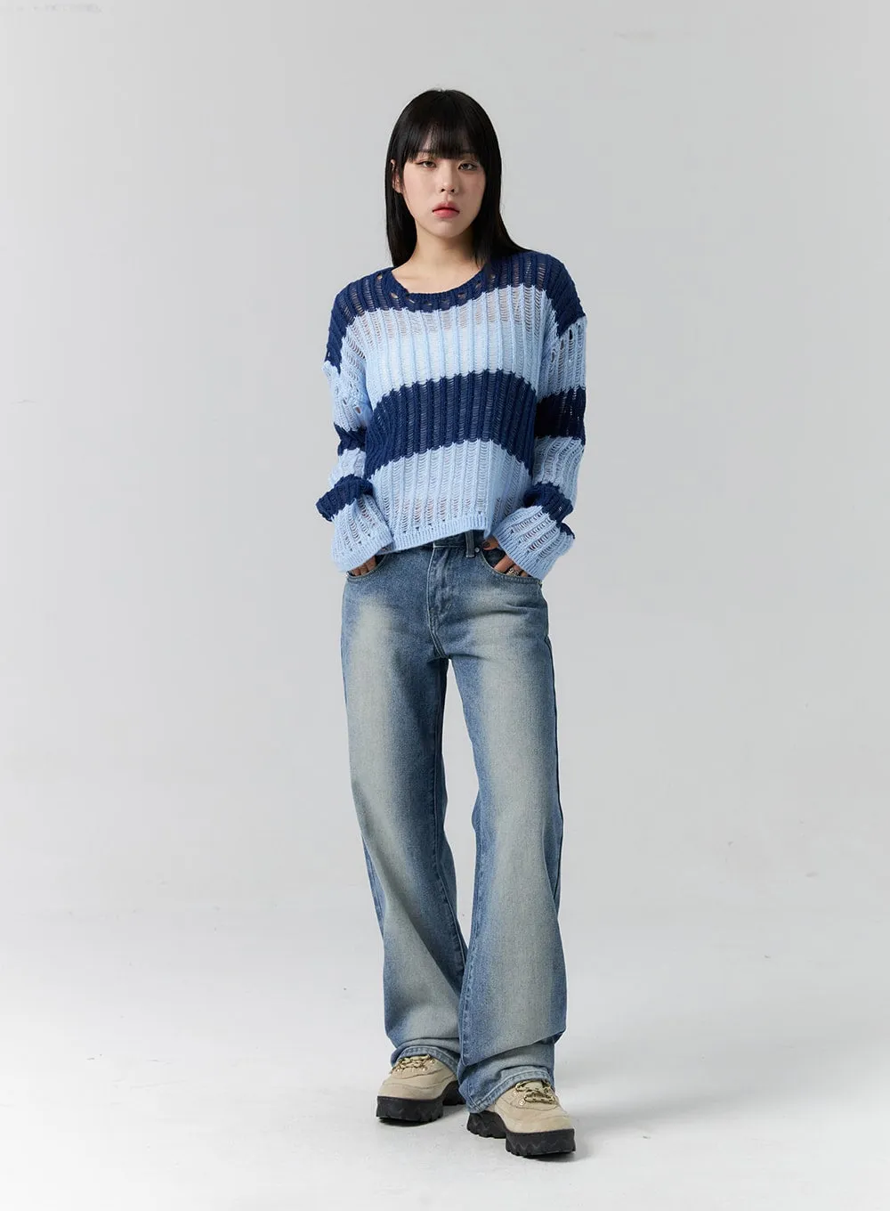 Washed Denim Straight Jeans CS313 sold by Lewkin product image thumbnail 3