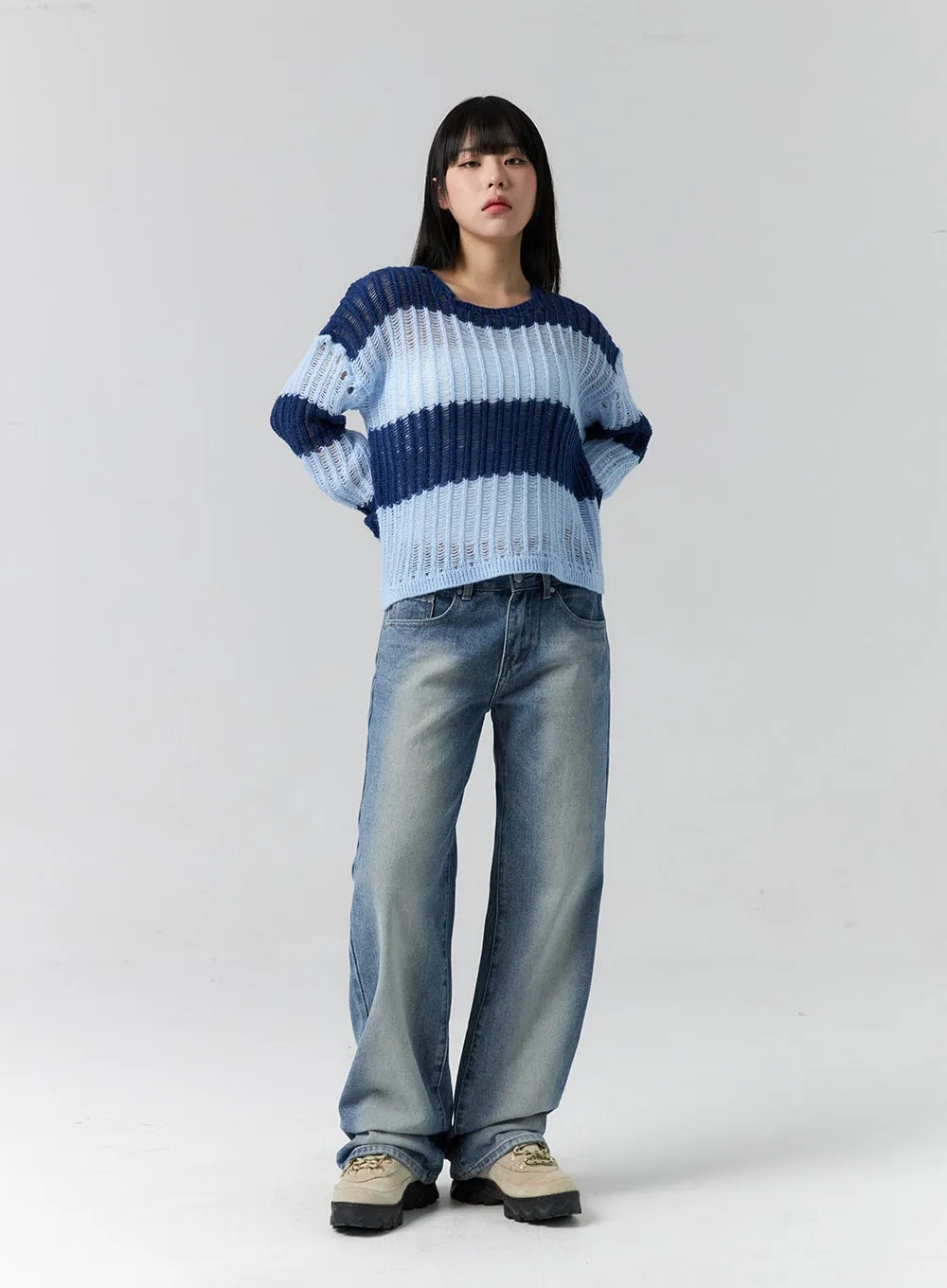 Washed Denim Straight Jeans CS313 sold by Lewkin product image thumbnail 4