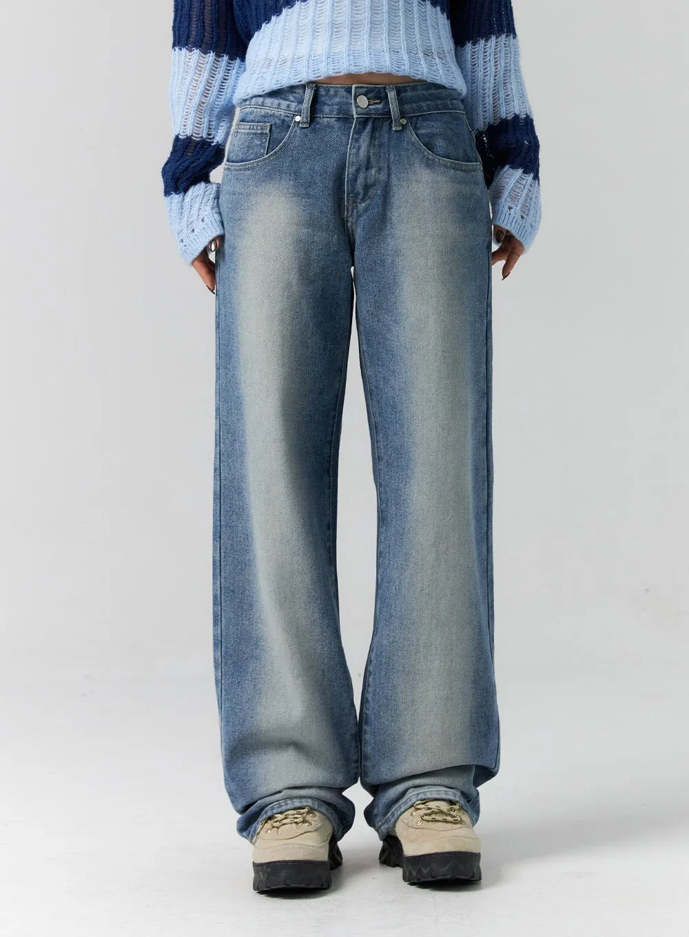 Washed Denim Straight Jeans CS313 sold by Lewkin product image thumbnail 2