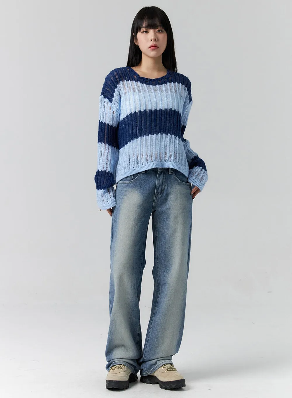 Washed Denim Straight Jeans CS313 sold by Lewkin