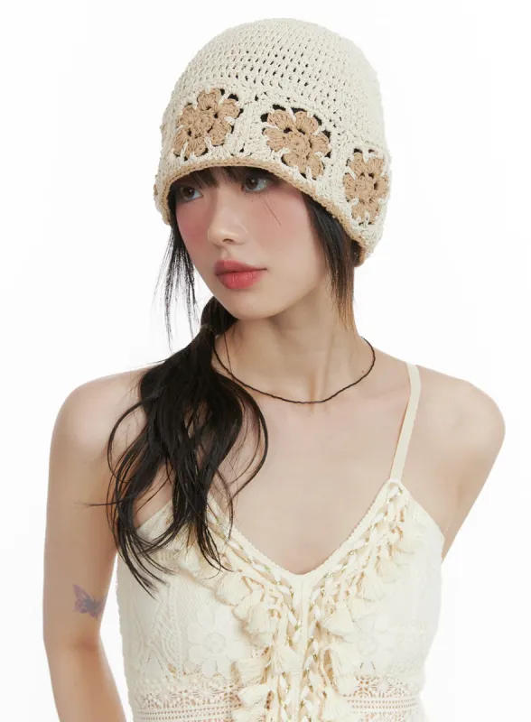 Floral Crochet Beanie CA412 sold by Lewkin