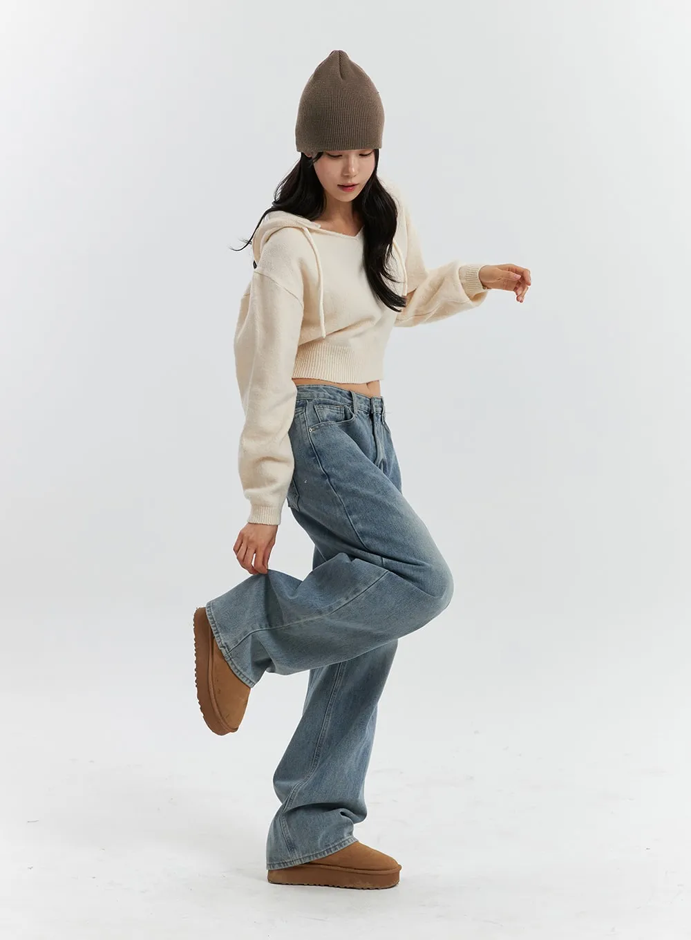 Mid Waist Washed Button Wide Leg Jeans OD320 sold by Lewkin product image thumbnail 5