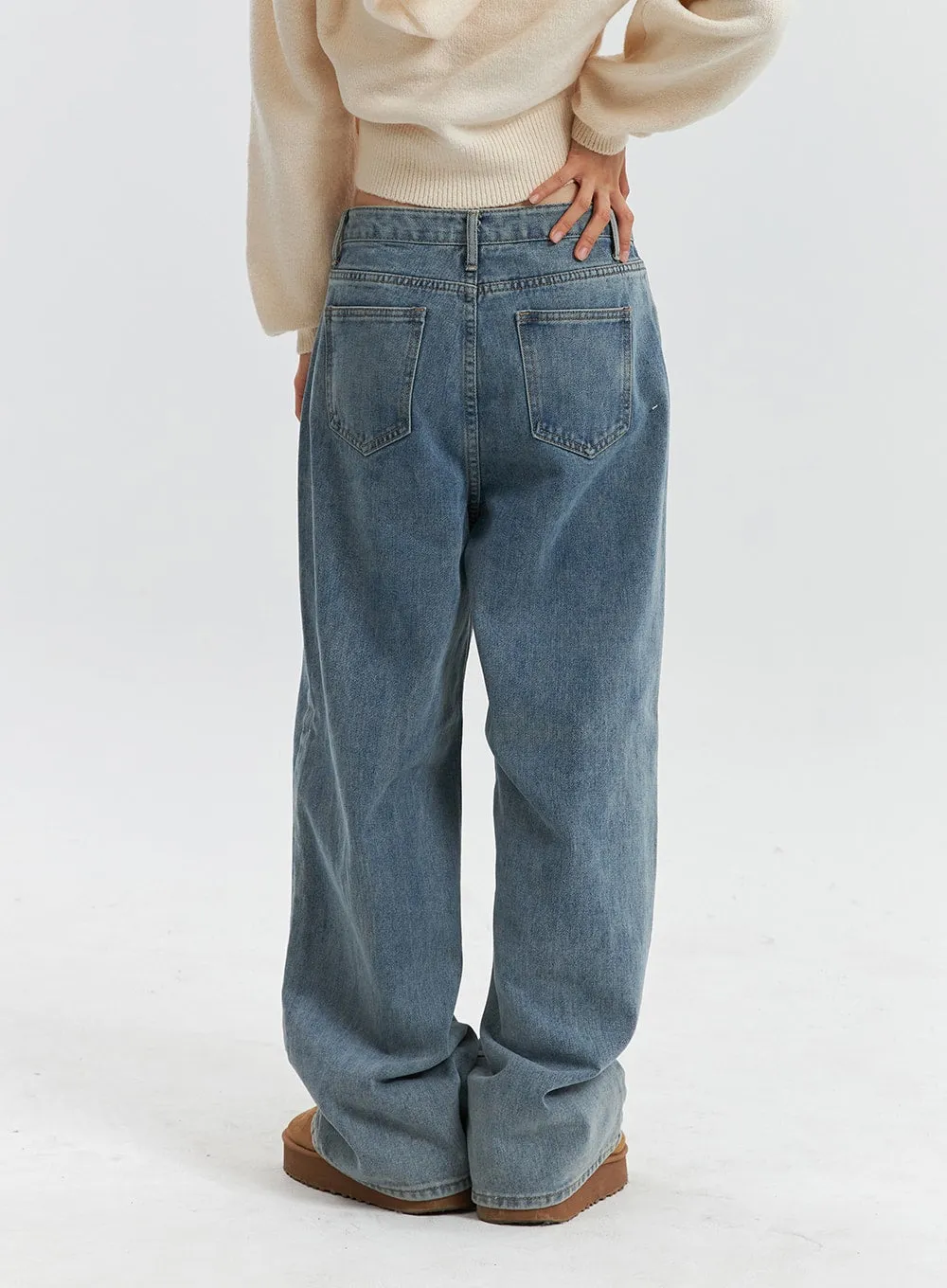 Mid Waist Washed Button Wide Leg Jeans OD320 sold by Lewkin product image thumbnail 4