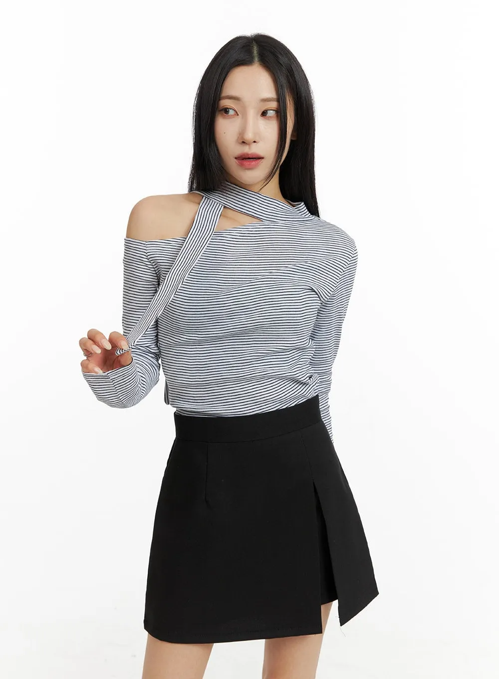 Stripe Off Shoulder Top with Scarf CF414 sold by Lewkin