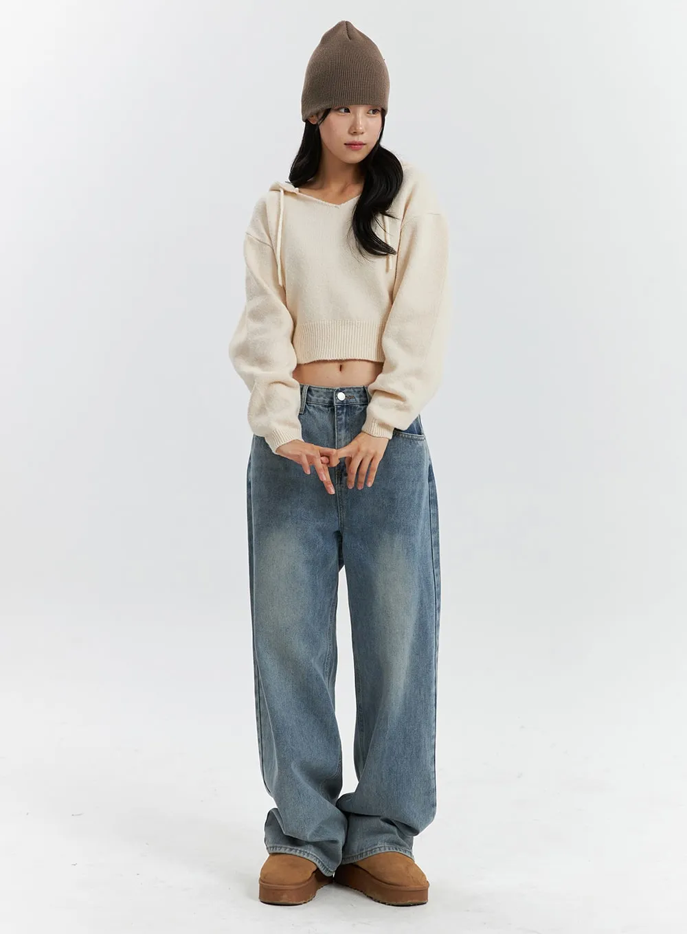 Mid Waist Washed Button Wide Leg Jeans OD320 sold by Lewkin