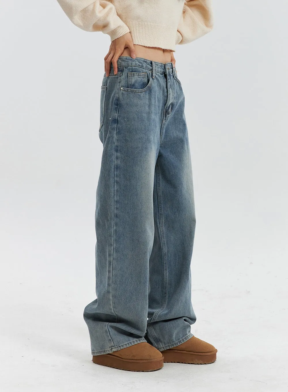 Mid Waist Washed Button Wide Leg Jeans OD320 sold by Lewkin product image thumbnail 3