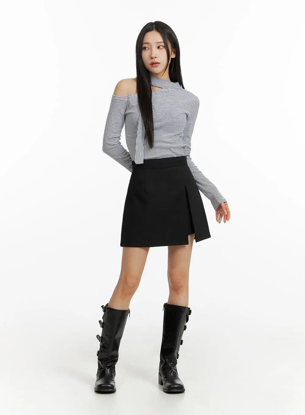 Stripe Off Shoulder Top with Scarf CF414 sold by Lewkin product image thumbnail 3