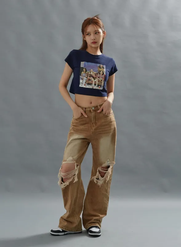 Vintage Ripped Wide Pants CU26 sold by Lewkin