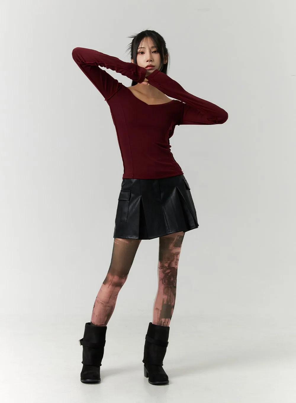 Faux Leather Pleated Mini Skirt CN317 sold by Lewkin product image thumbnail 3