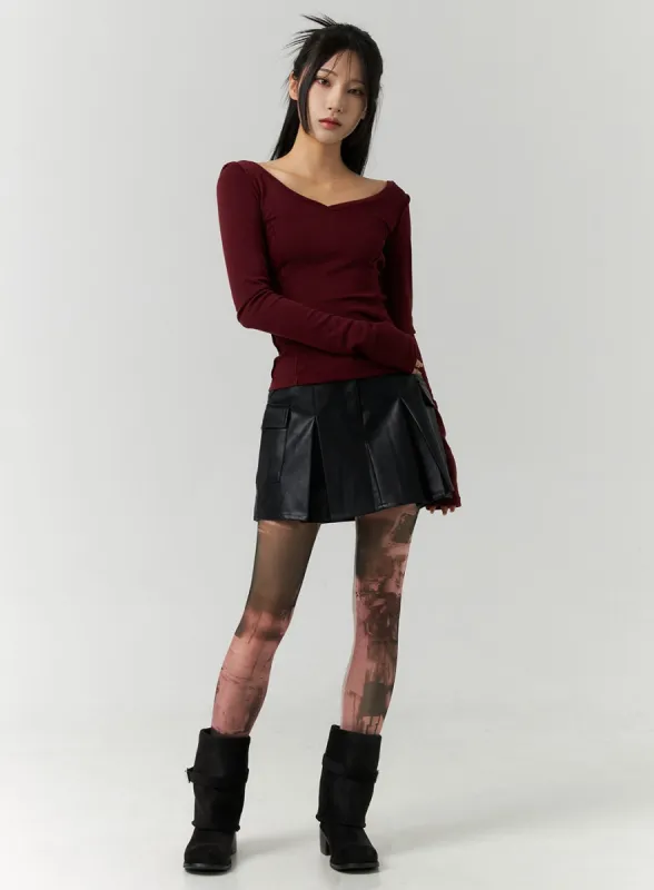 Faux Leather Pleated Mini Skirt CN317 sold by Lewkin