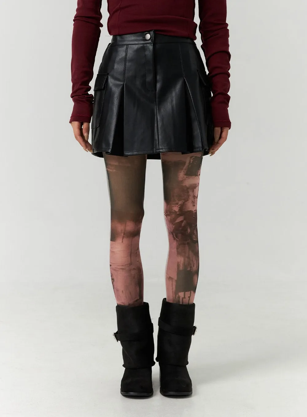 Faux Leather Pleated Mini Skirt CN317 sold by Lewkin product image thumbnail 4
