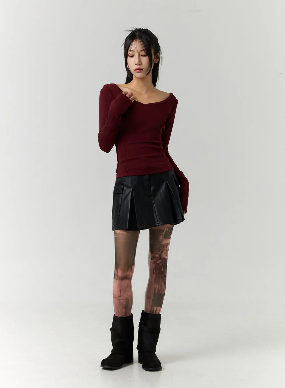 Faux Leather Pleated Mini Skirt CN317 sold by Lewkin product image thumbnail 2
