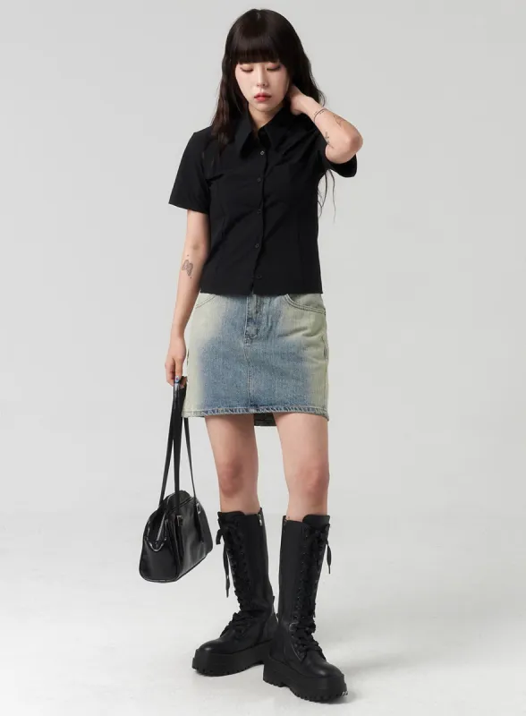 Mid-Rise Denim Mini Skirt CL318 sold by Lewkin
