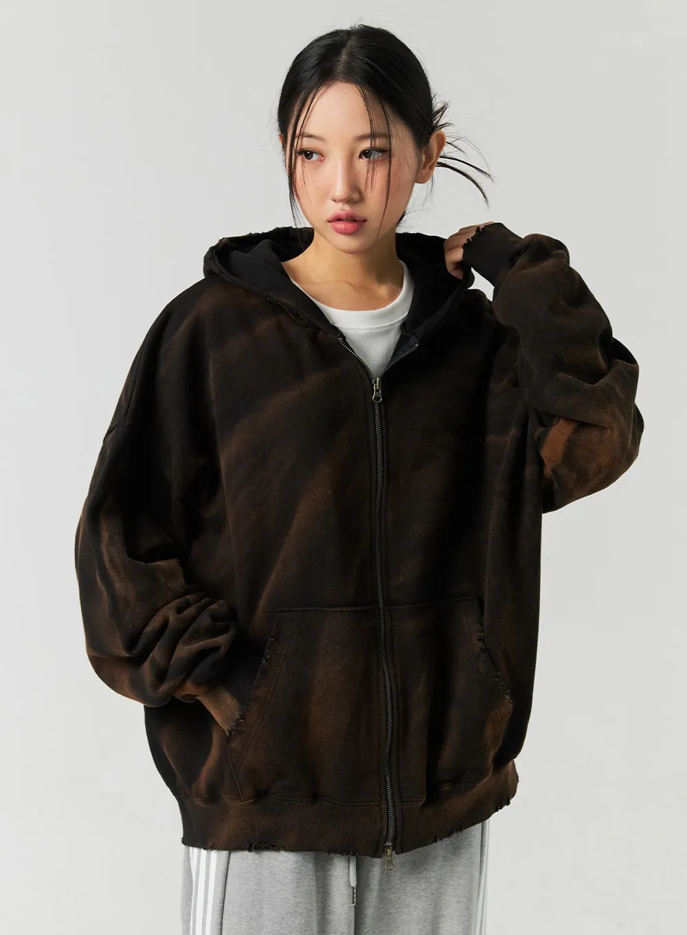Oversized Zip-Up Hoodie CO323 sold by Lewkin