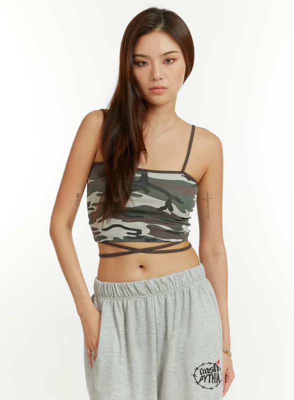 Camo X Strap Cami Crop Top CU421 sold by Lewkin