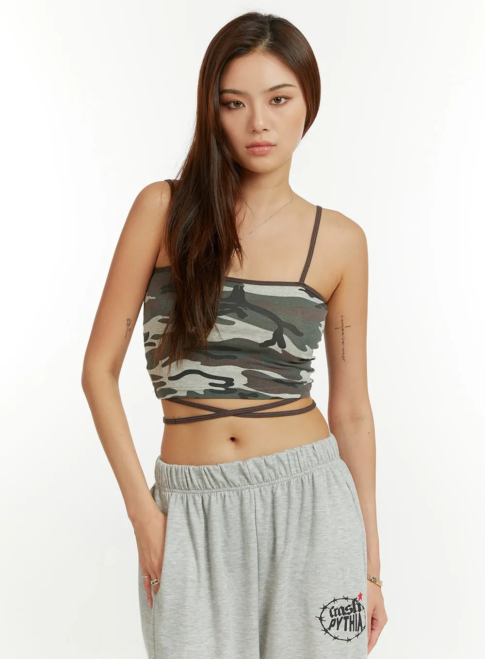 Camo X Strap Cami Crop Top CU421 sold by Lewkin