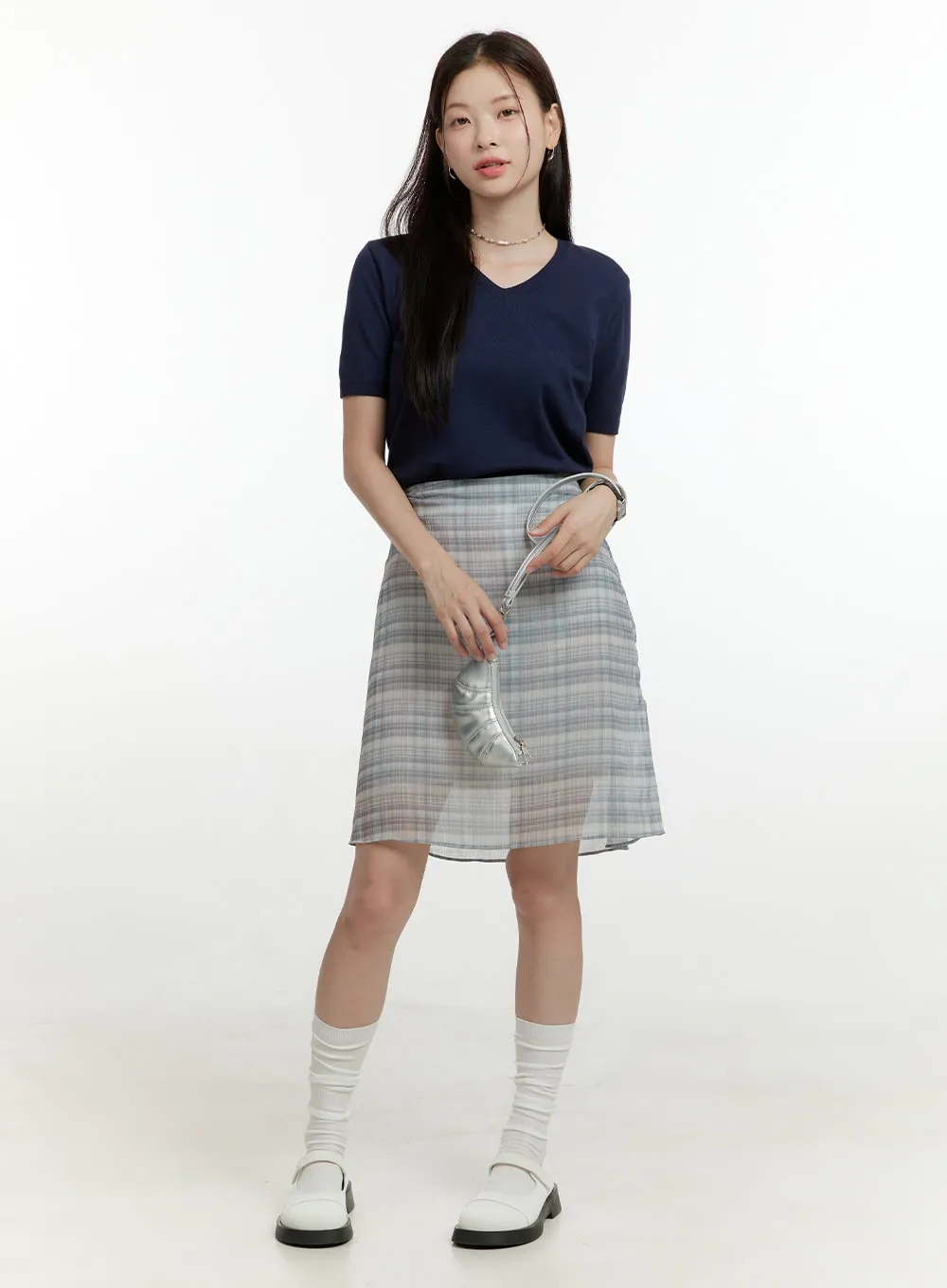 V-Neck Short Sleeve Knit Top OL423 sold by Lewkin product image thumbnail 2