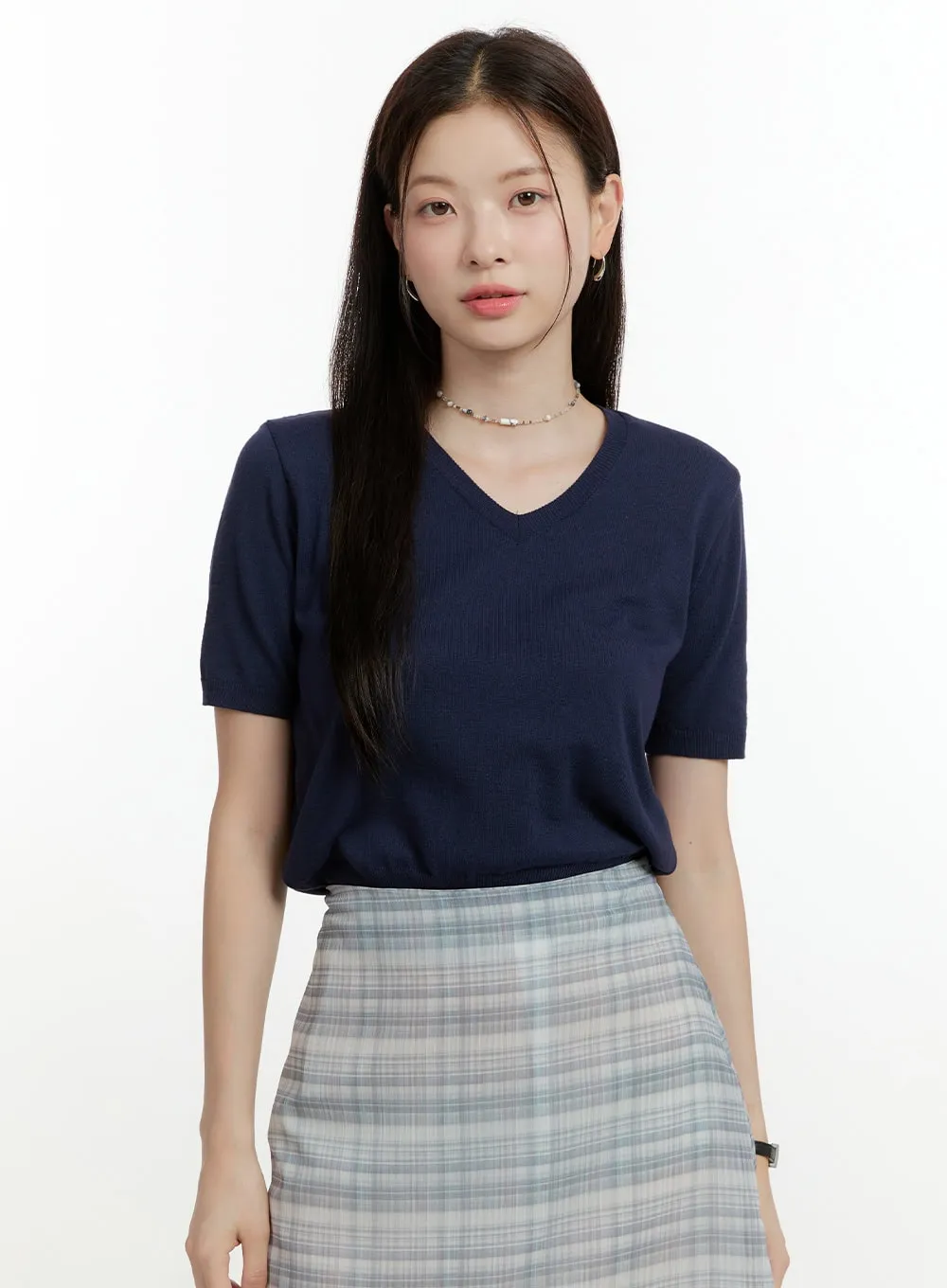 V-Neck Short Sleeve Knit Top OL423 sold by Lewkin product image thumbnail 4