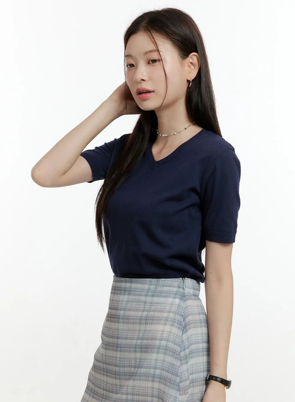 V-Neck Short Sleeve Knit Top OL423 sold by Lewkin product image thumbnail 5