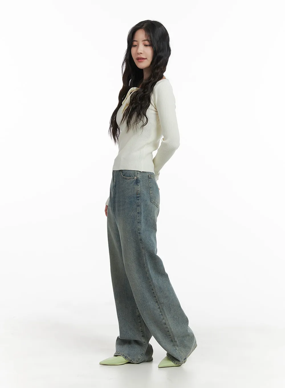 Wide Washed Jeans OM425 sold by Lewkin product image thumbnail 4