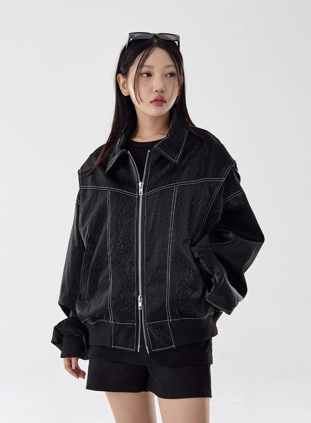 Over Fit Stitch Faux Leather Jacket Unisex CG16 sold by Lewkin product image thumbnail 3