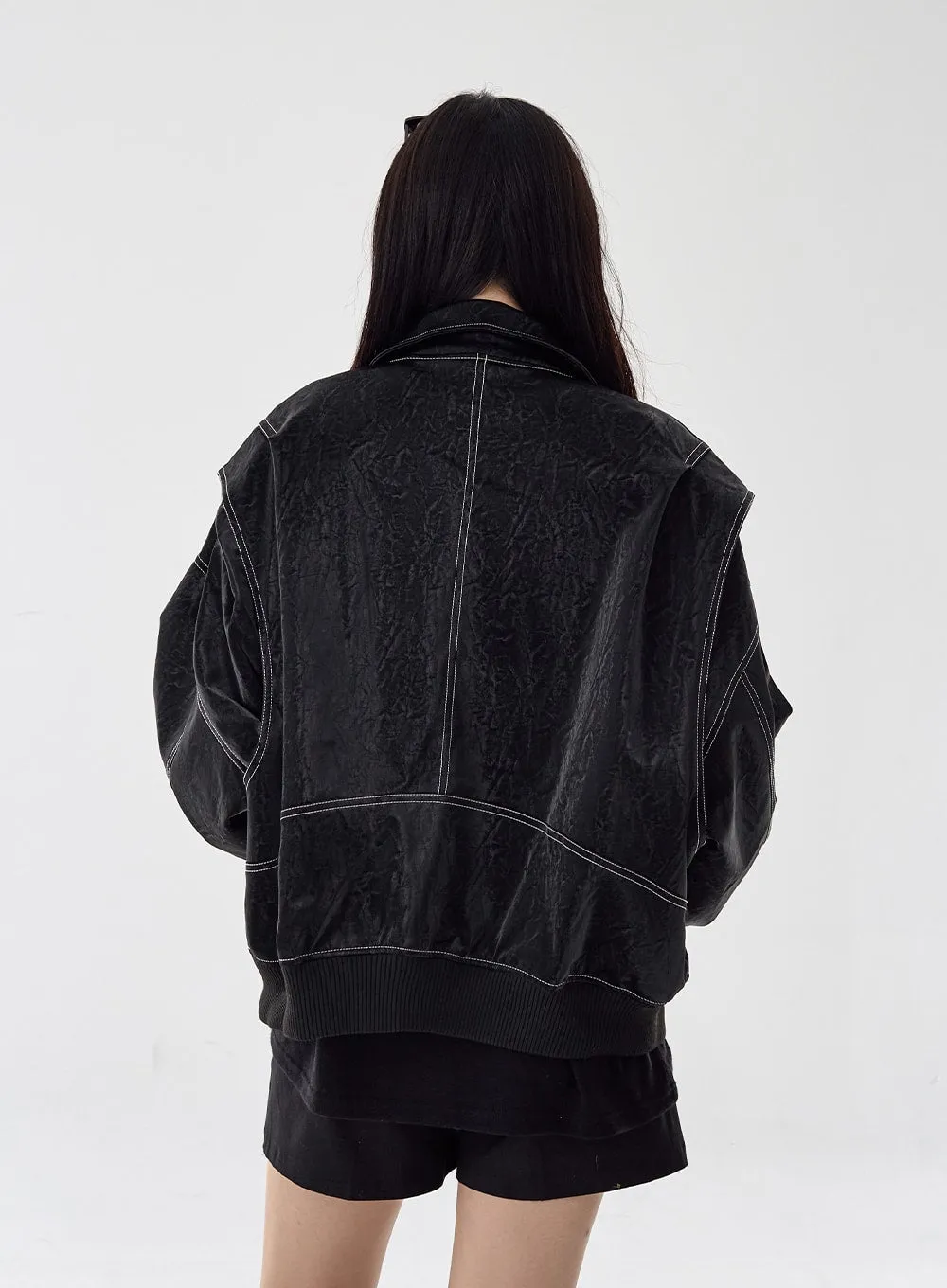 Over Fit Stitch Faux Leather Jacket Unisex CG16 sold by Lewkin product image thumbnail 4