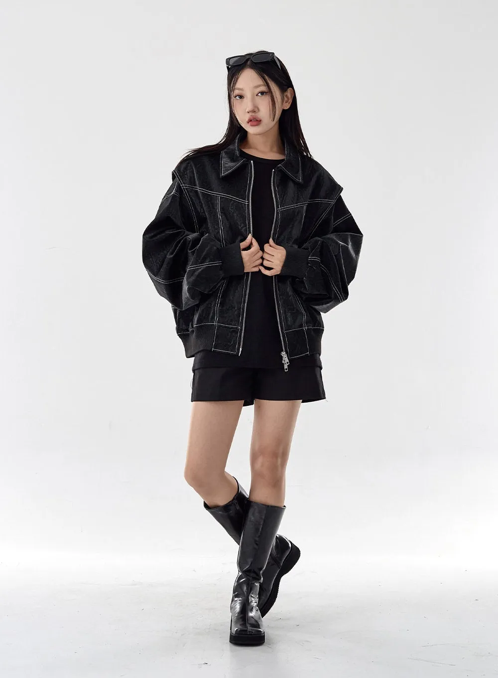 Over Fit Stitch Faux Leather Jacket Unisex CG16 sold by Lewkin product image thumbnail 2