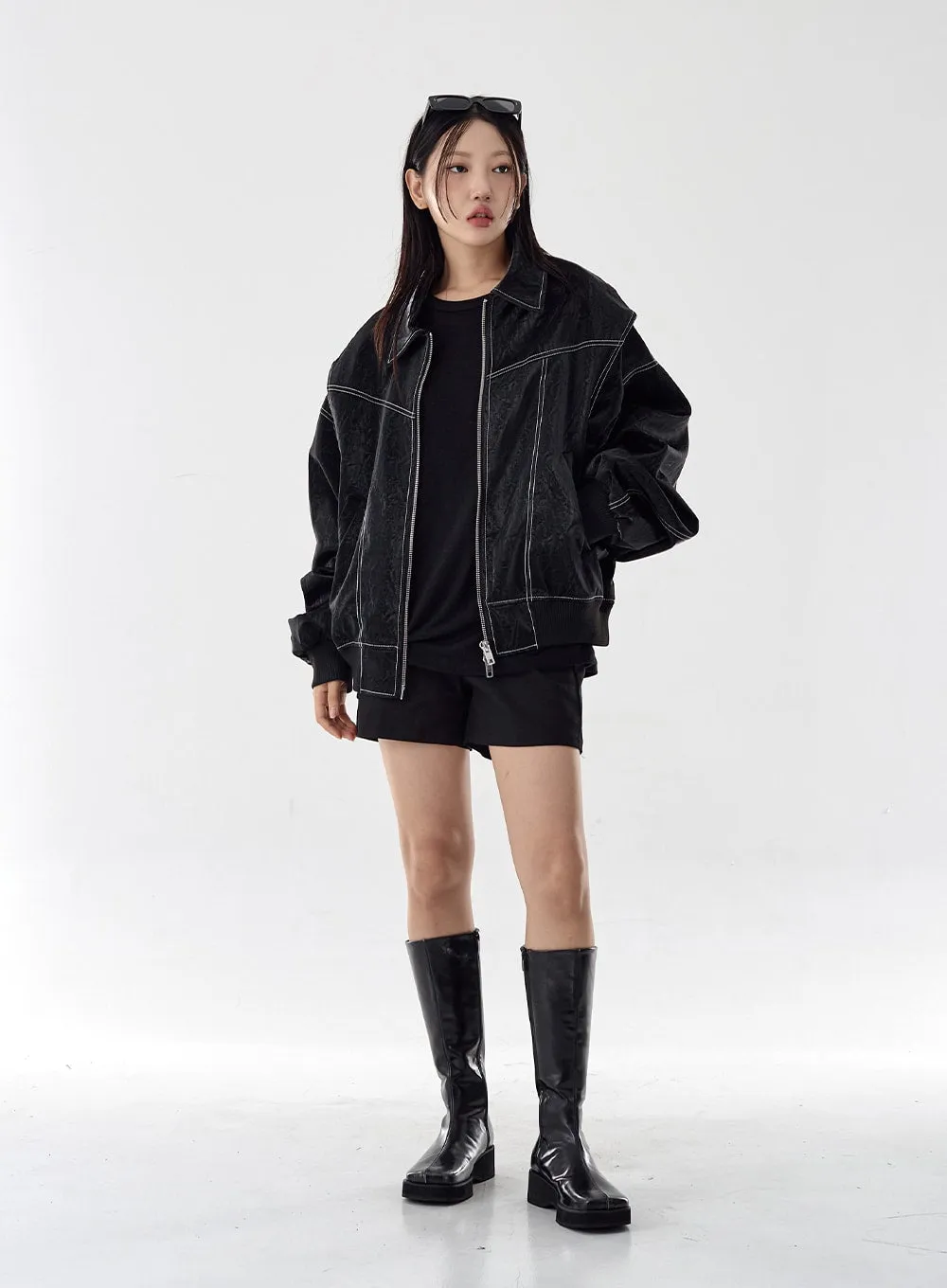 Over Fit Stitch Faux Leather Jacket Unisex CG16 sold by Lewkin product image thumbnail 5