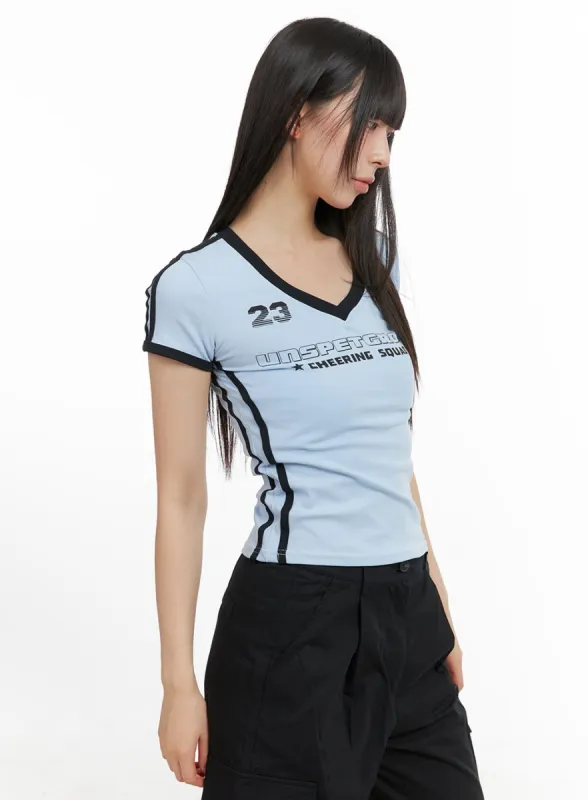 Blokecore Sporty V-Neck Crop Top CL422 sold by Lewkin