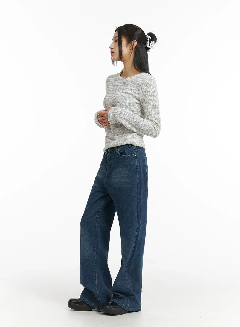 Washed Wide-Leg Denim Jeans CJ417 sold by Lewkin product image thumbnail 3