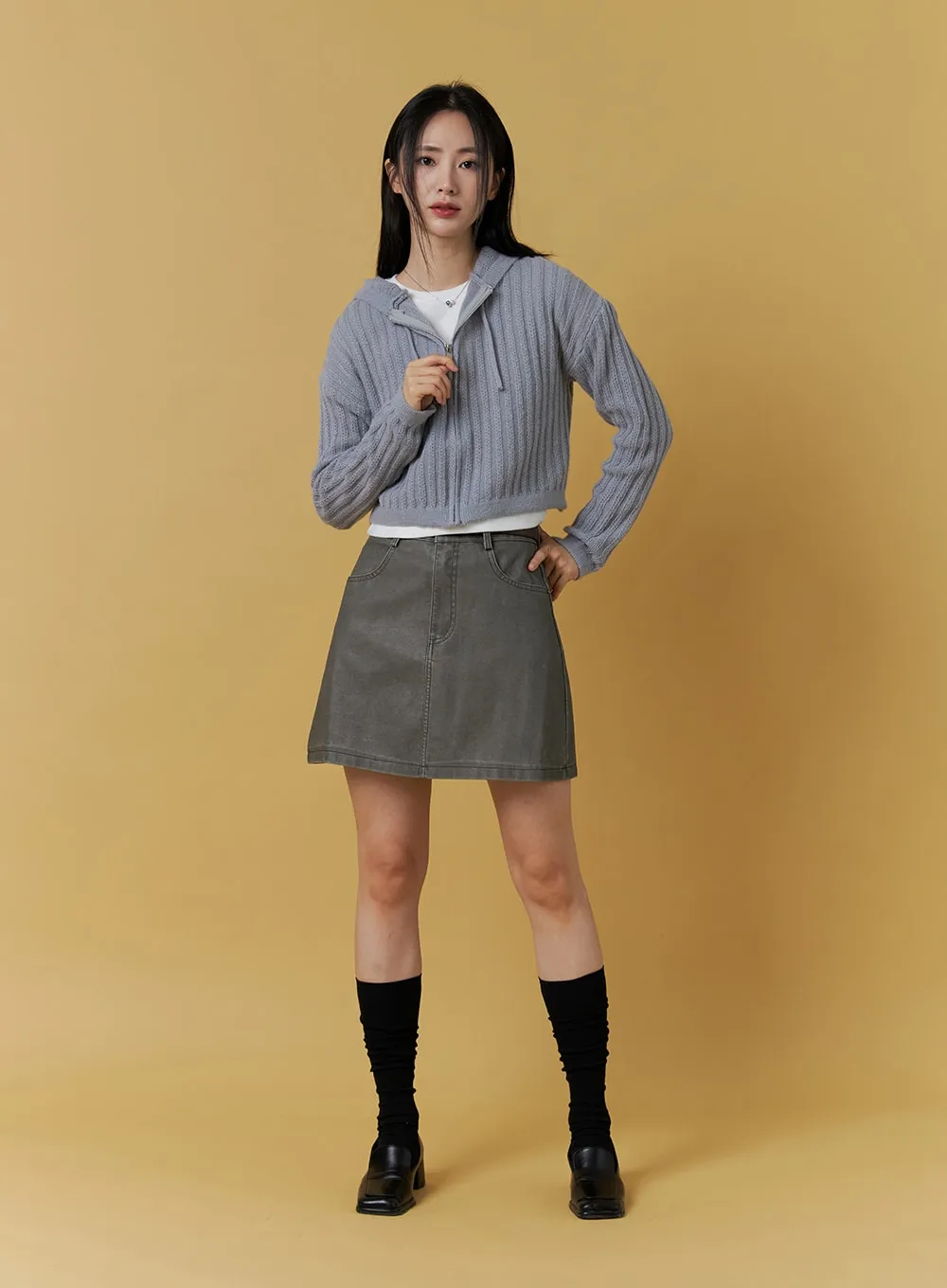 Washed A-Line Mini Skirt ON303 sold by Lewkin