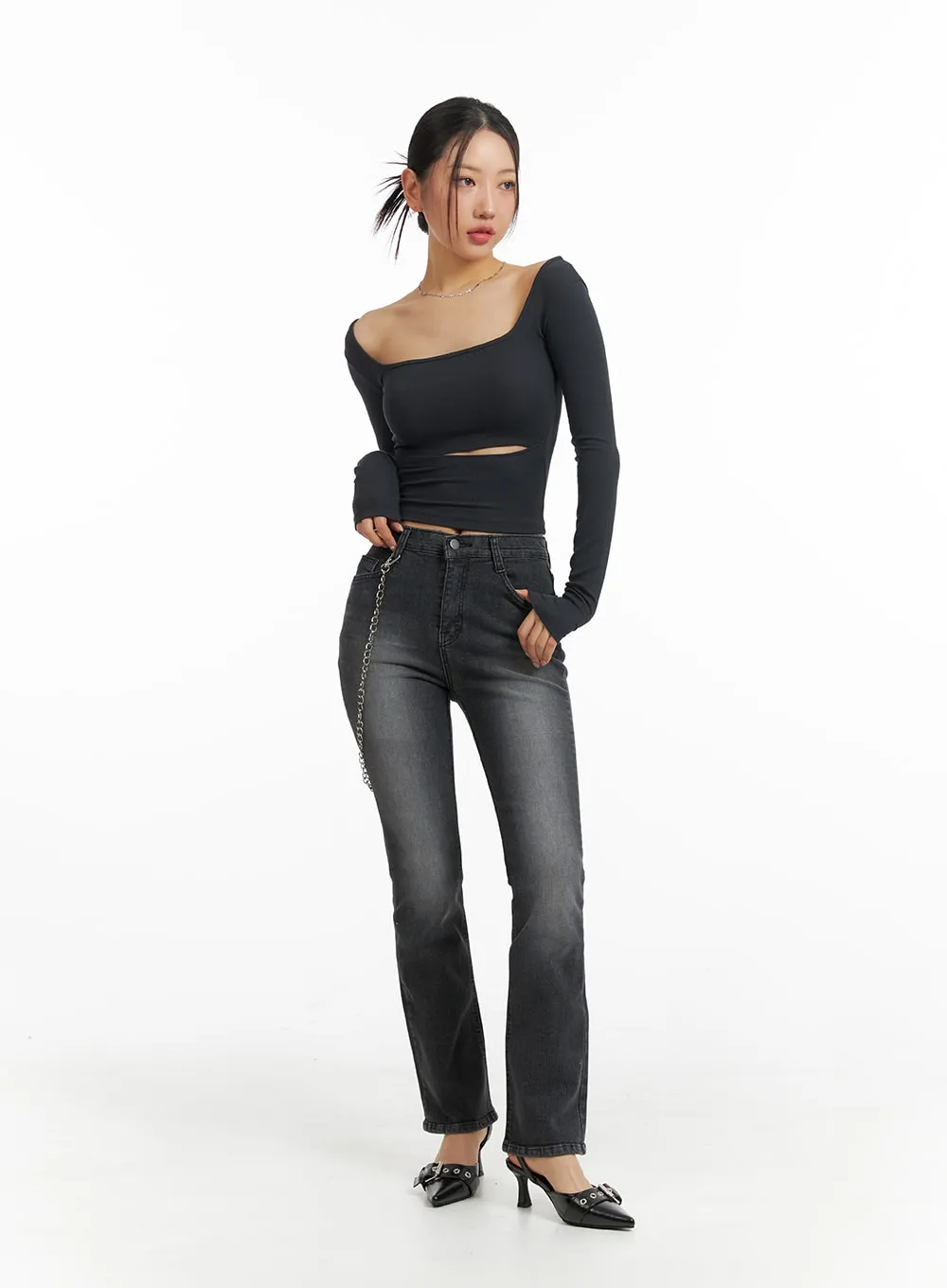 Square Neck Cut Out Crop Top IM405 sold by Lewkin product image thumbnail 2