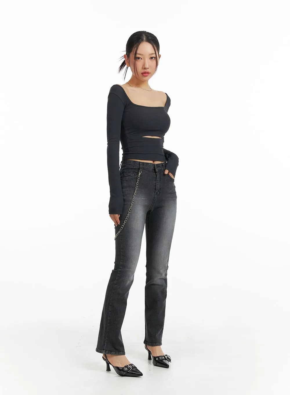 Square Neck Cut Out Crop Top IM405 sold by Lewkin product image thumbnail 5