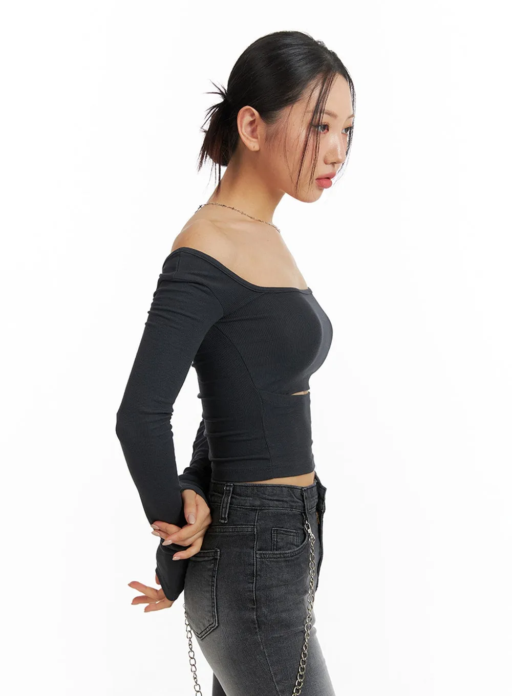Square Neck Cut Out Crop Top IM405 sold by Lewkin product image thumbnail 4